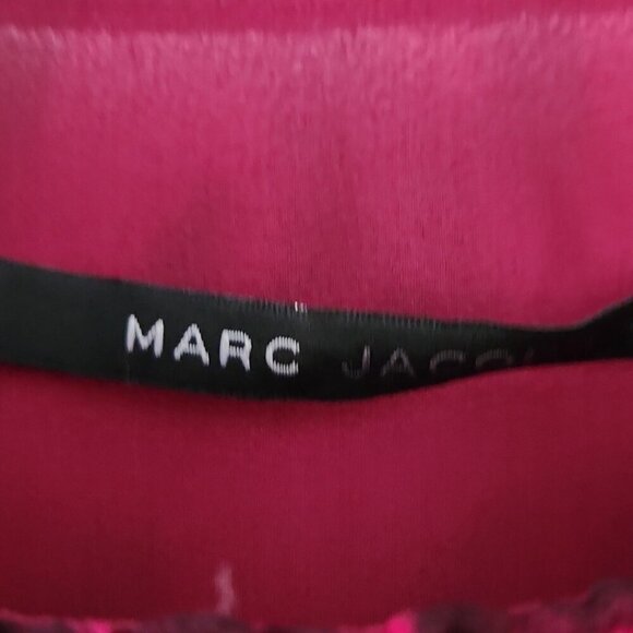 MARC JACOBS | 100% SILK dress Floral Sheer Sleeves Magenta Pink Blue Roses Sz 6 - Picture 4 of 6